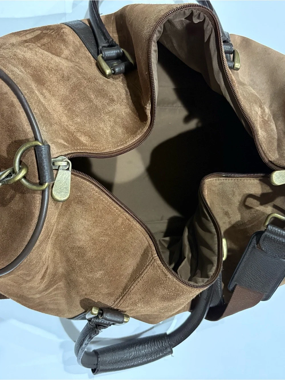 Marlboro Vintage Leather Suede Grit Weekender Duffel Bag Brown large